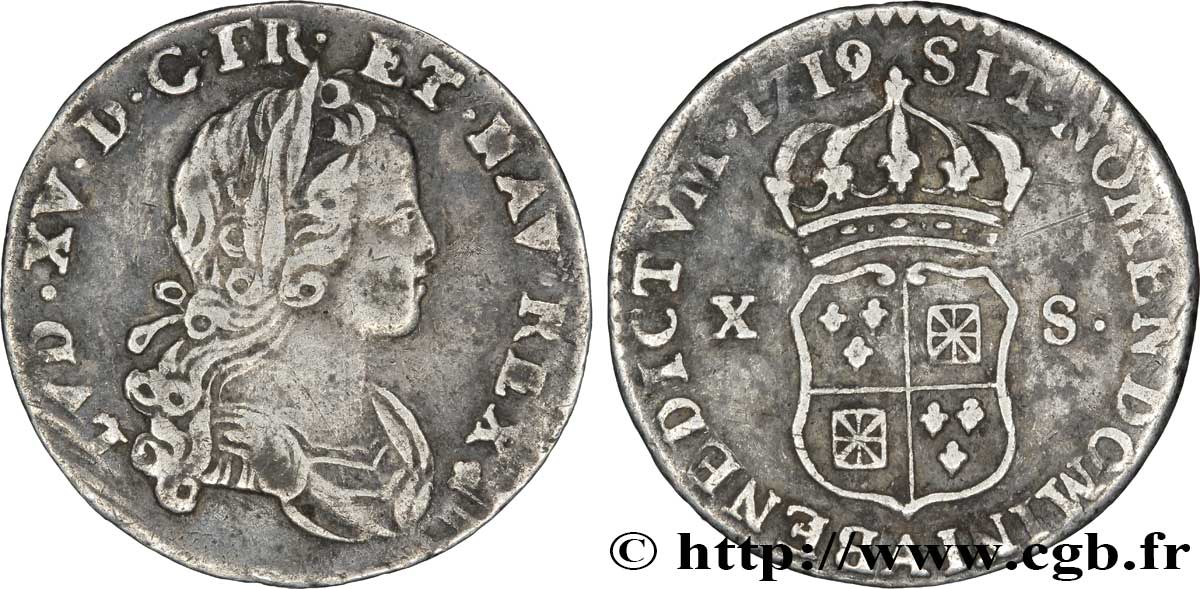 LOUIS XV DIT LE BIEN AIMÉ X sols de Navarre 1719 Paris TB+