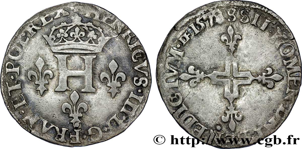 HENRY III Double sol parisis, 2e type 1578 Troyes BC+
