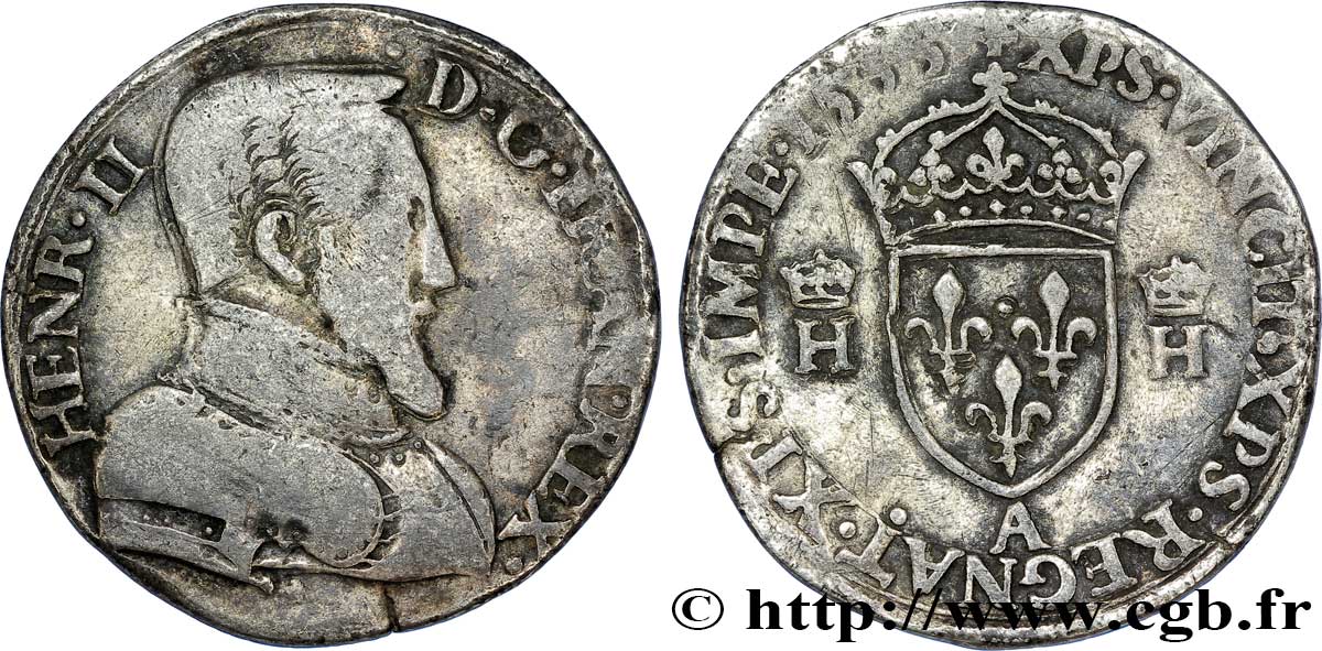 HENRI II Teston à la tête nue, 1er type 1553 Paris TB+