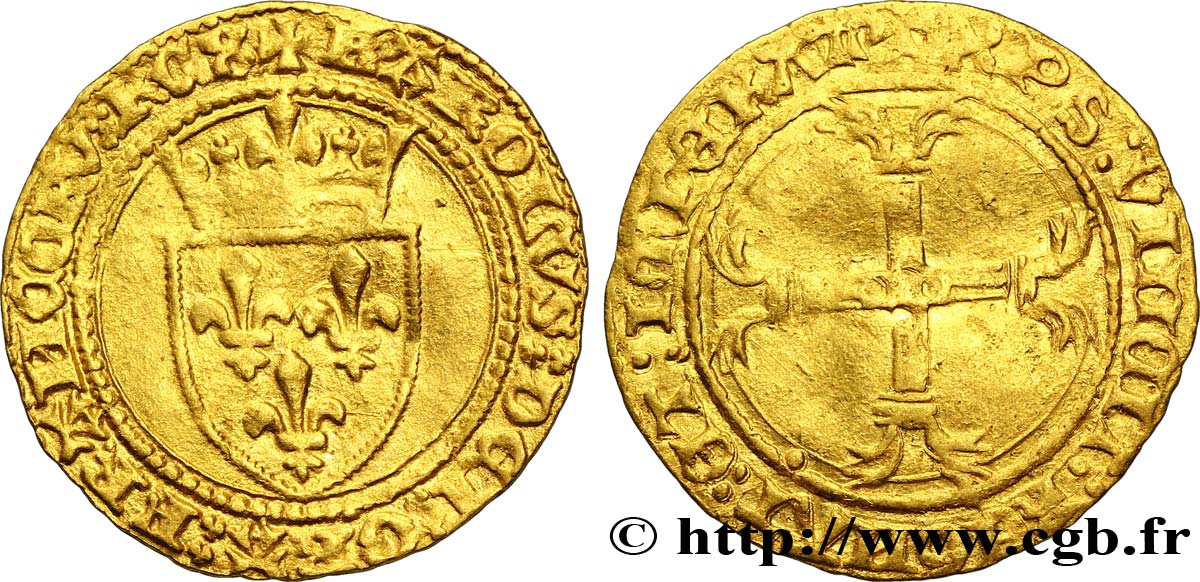 CHARLES VII LE VICTORIEUX Demi-écu d or à la couronne ou demi-écu neuf n.d. Paris TTB+/TB+