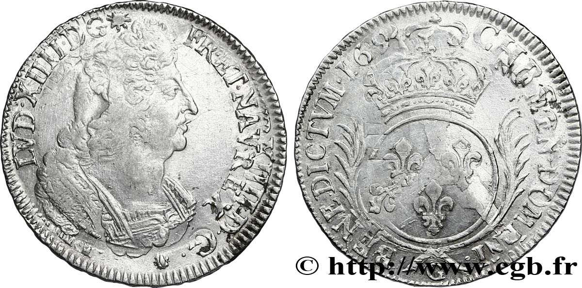 LOUIS XIV LE GRAND OU LE ROI SOLEIL Écu aux palmes 1694 Poitiers TB+