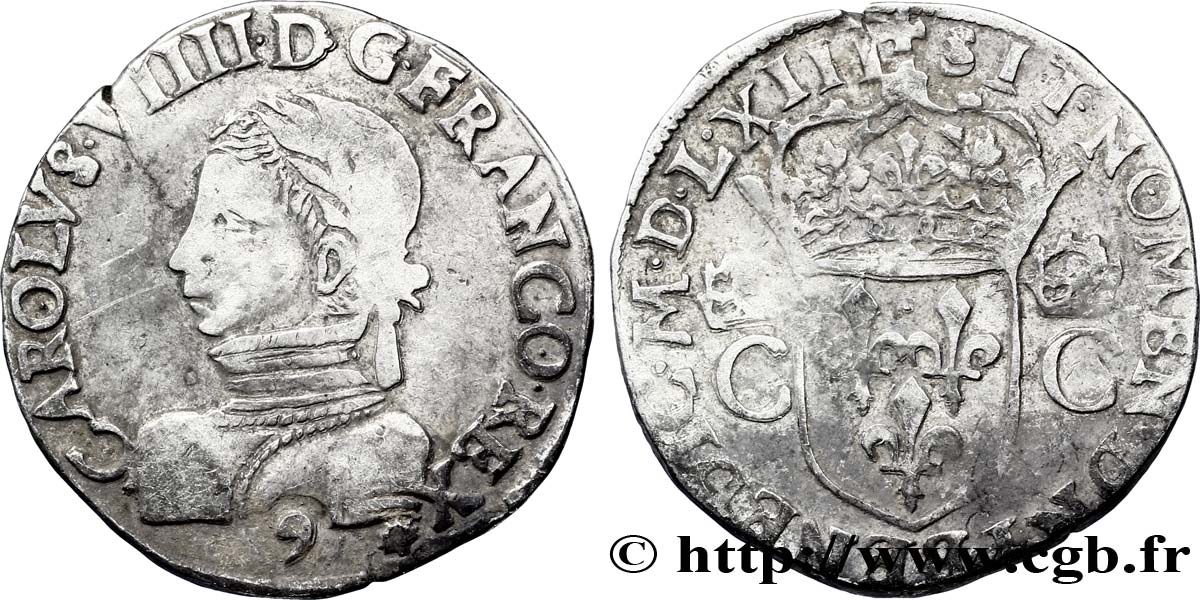 CHARLES IX Teston, 2e type 1563 Rennes TTB