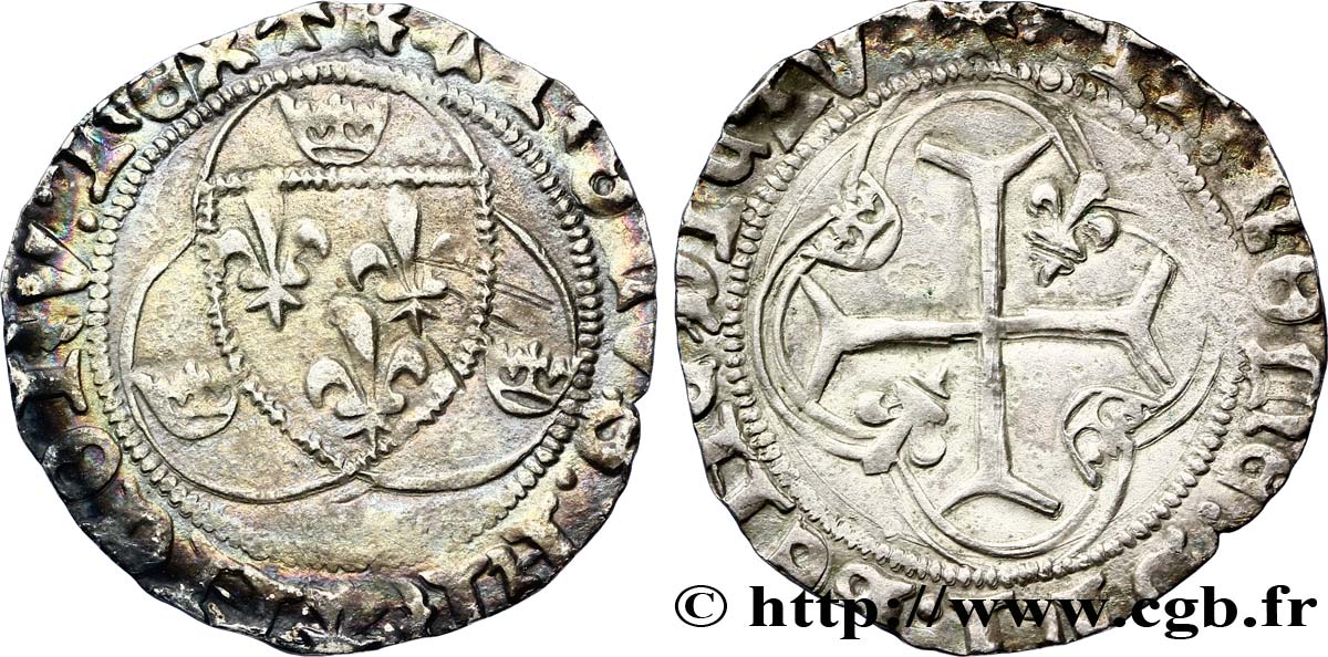 CHARLES VII LE VICTORIEUX Blanc à la couronne n.d. Crémieu TB+