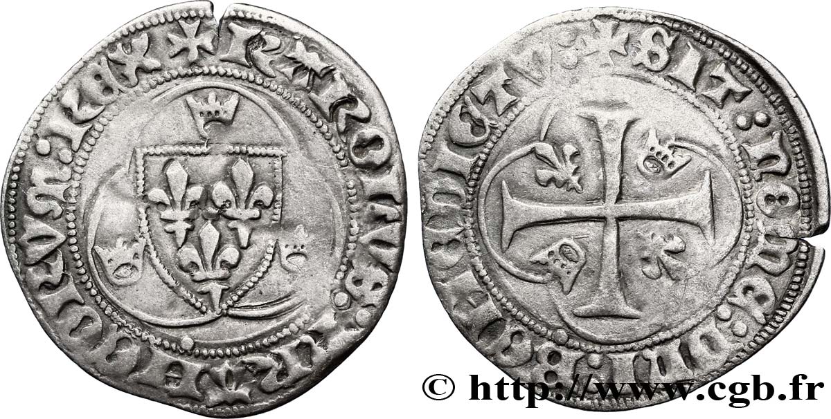 CHARLES VII LE VICTORIEUX Blanc à la couronne n.d. Saint-Pourçain TB+