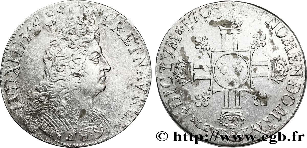 LOUIS XIV LE GRAND OU LE ROI SOLEIL Écu aux huit L, 2e type 1704 ? Paris TTB