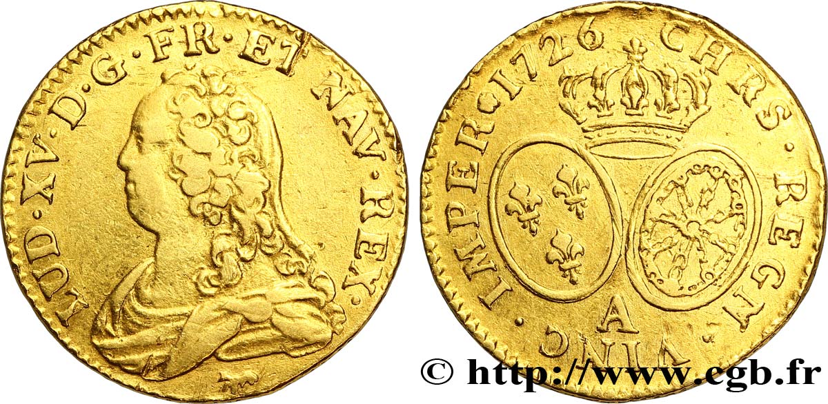 LOUIS XV DIT LE BIEN AIMÉ Louis d or aux écus ovales, buste habillé 1726 Paris TB+