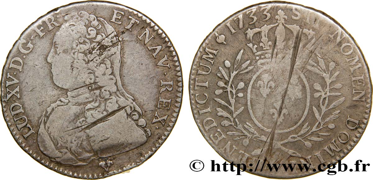 LOUIS XV  THE WELL-BELOVED  Demi-écu aux branches d olivier, buste habillé 1733 Poitiers S