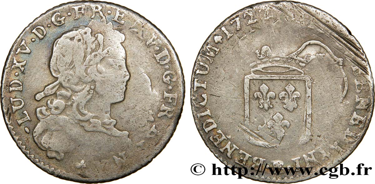 LOUIS XV DIT LE BIEN AIMÉ Douzième d écu dit  de France   1722 Rouen TB+