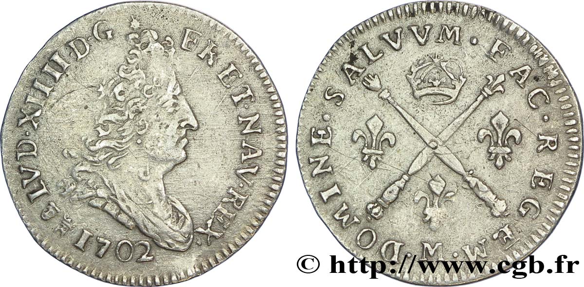 LOUIS XIV  THE SUN KING  Cinq sols aux insignes 1702 Toulouse q.BB