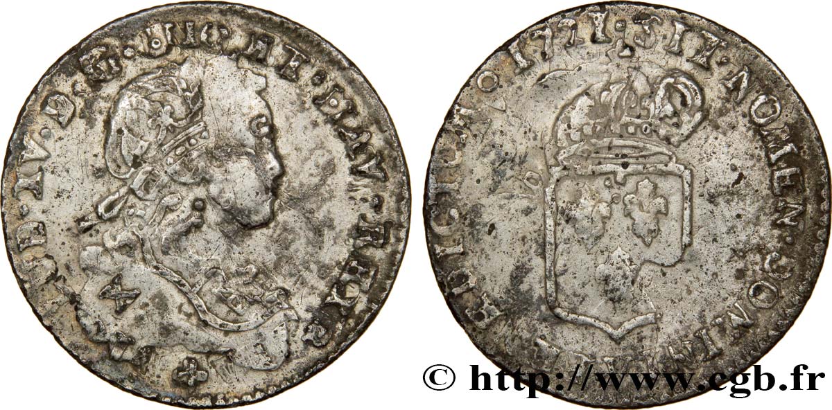 LOUIS XV DIT LE BIEN AIMÉ Douzième d&nbsp;écu dit &nbsp;de France &nbsp; 1721 Troyes TB