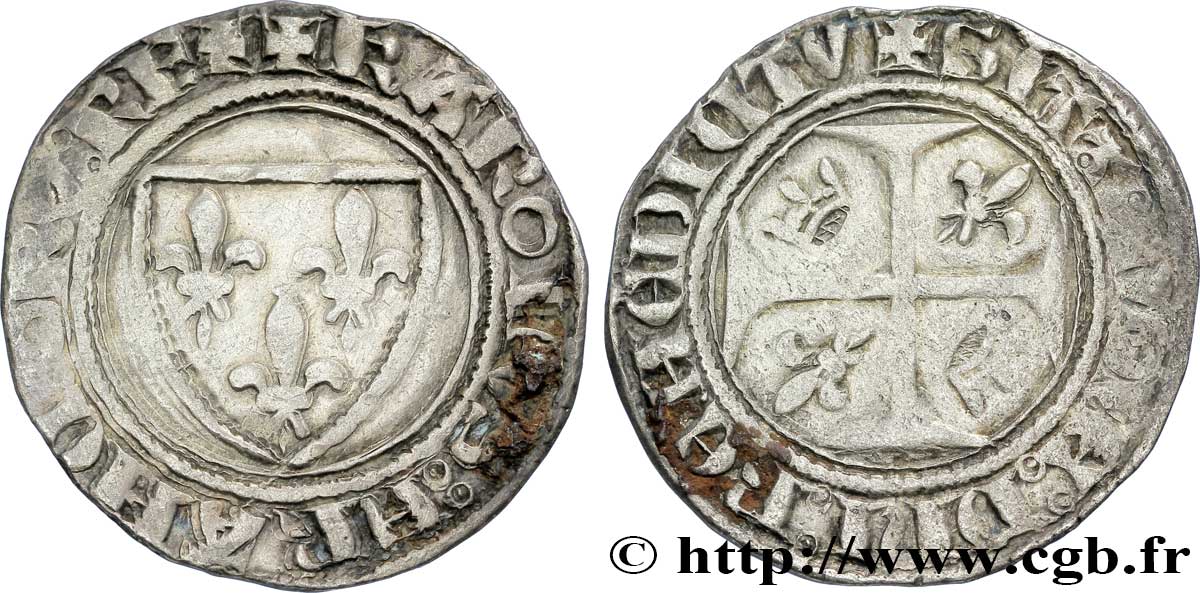 CHARLES VI LE FOU OU LE BIEN AIMÉ Blanc dit  guénar  n.d. Mâcon TB+