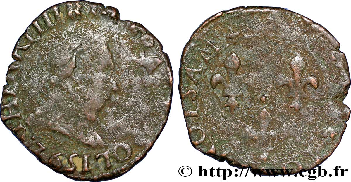 LIGUE. COINAGE AT THE NAME OF HENRY III Double tournois, type de Lyon 1592 Lyon S