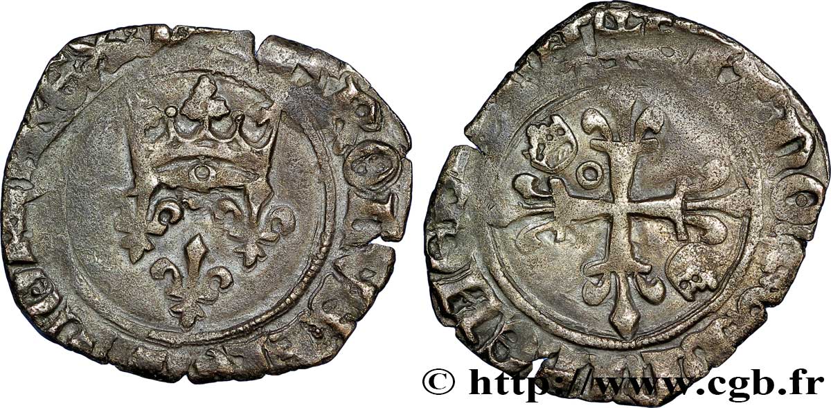 DAUPHIN CHARLES, RÉGENT - MONNAYAGE AU NOM DE CHARLES VI Gros dit &nbsp;florette&nbsp; n.d. Loches TB+