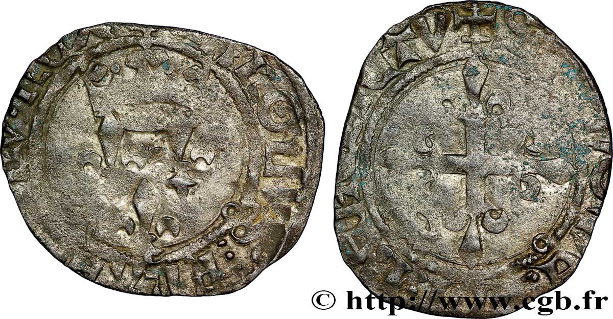 DAUPHIN CHARLES, RÉGENT - MONNAYAGE AU NOM DE CHARLES VI Gros dit  florette  n.d. Angers TB
