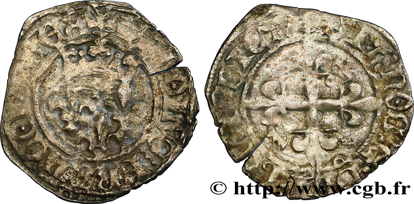 CHARLES, REGENCY - COINAGE WITH THE NAME OF CHARLES VI Gros dit  florette  n.d. Poitiers BC