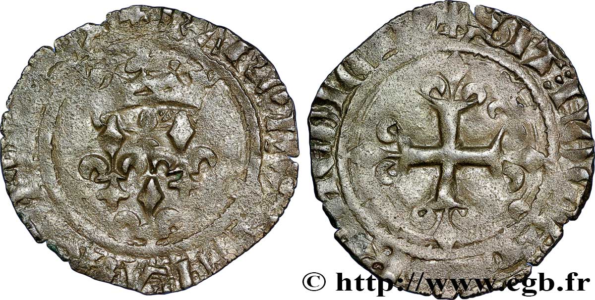 DAUPHIN CHARLES, RÉGENT - MONNAYAGE AU NOM DE CHARLES VI Gros dit &nbsp;florette&nbsp; n.d. Angers TB+