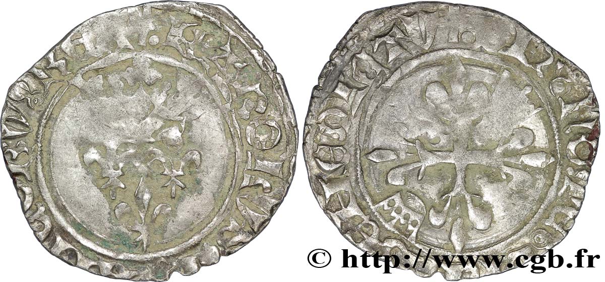 HEIR APPARENT, CHARLES, REGENCY - COINAGE IN THE NAME OF CHARLES VI Gros dit  florette  n.d. La Rochelle VF