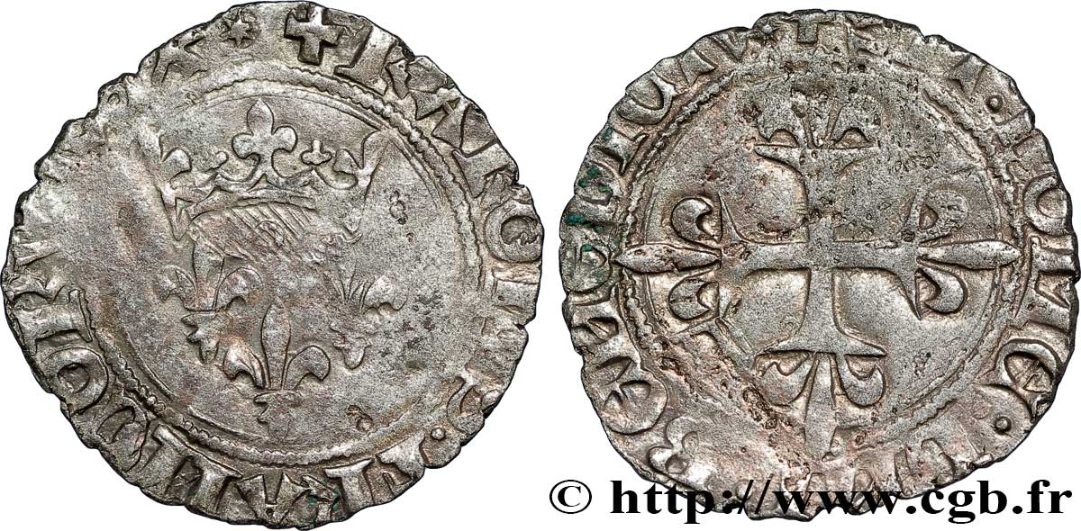 CHARLES, REGENCY - COINAGE WITH THE NAME OF CHARLES VI Gros dit  florette  n.d. Le Puy BC+