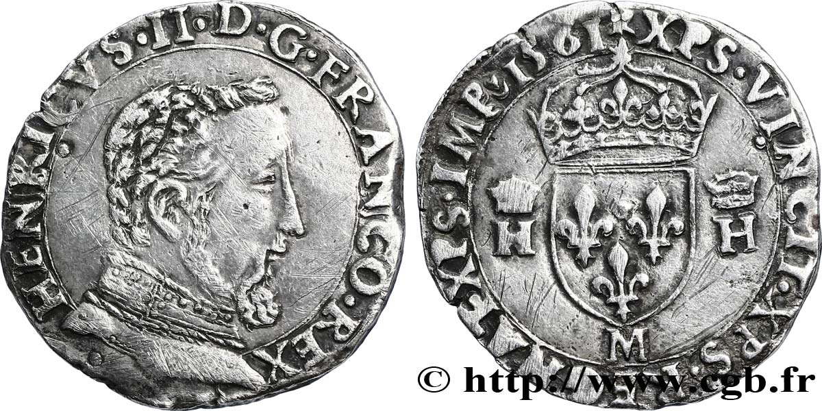 CHARLES IX. COINAGE AT THE NAME OF HENRY II Teston à la tête nue, 5e type 1561 Toulouse MBC