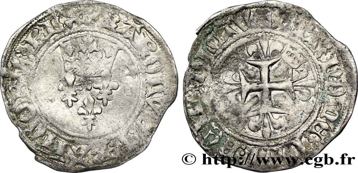 BURGONDY - COINAGE AT THE NAME OF CHARLES VI  THE MAD  OR  THE WELL-BELOVED  Gros dit  florette  n.d. Châlons-en-Champagne BC+