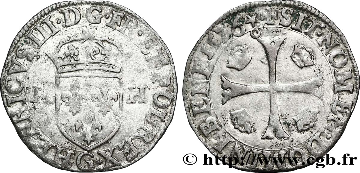 HENRI III Douzain aux deux H, 1er type 1576 Poitiers TB+