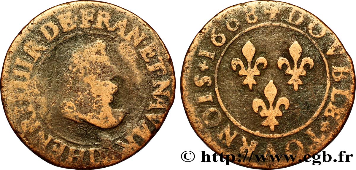 HENRI IV LE GRAND Double tournois, 1er type 1608 Lyon B
