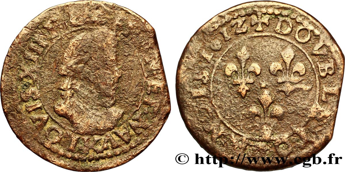 LOUIS XIII LE JUSTE Double tournois, grand buste enfantin, drapé à large fraise 1612 Bordeaux TB