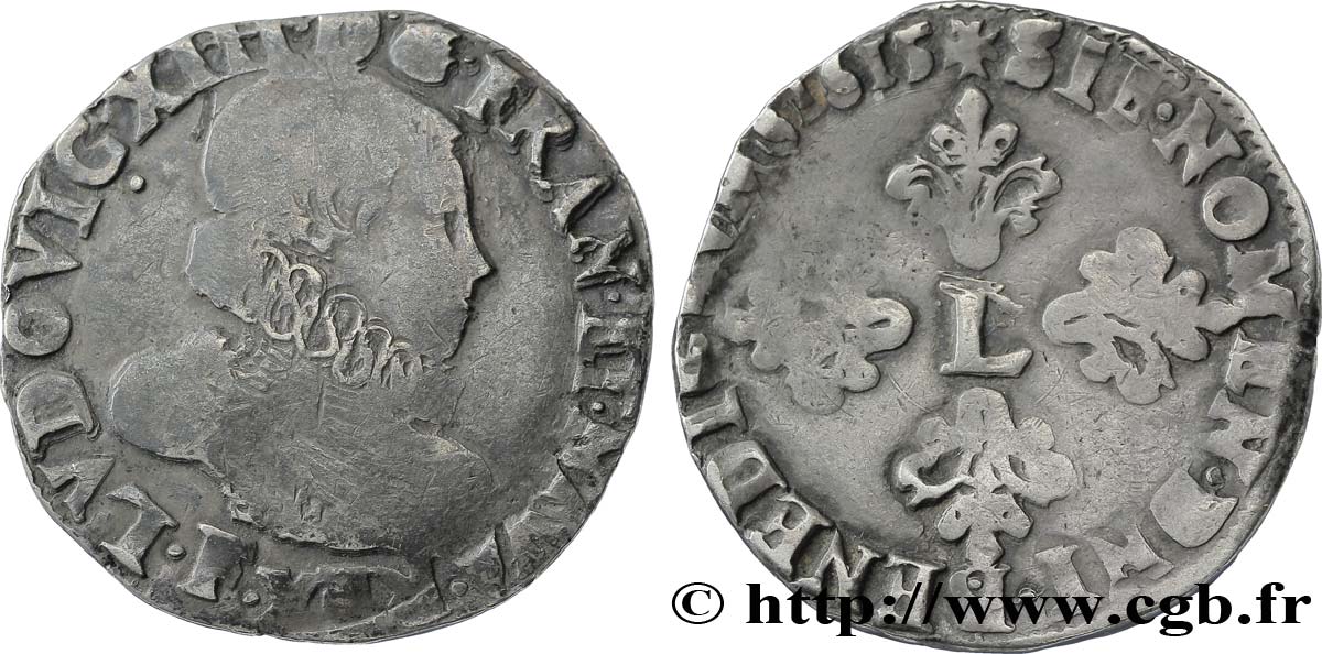 LOUIS XIII  Demi-franc, grande tête nue adolescente au col fraisé 1615 Angers BC