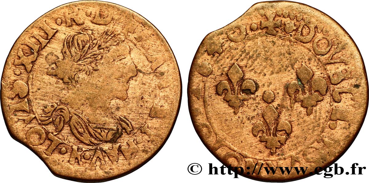 LOUIS XIII LE JUSTE Double tournois, type 14 1640 Bordeaux TB+