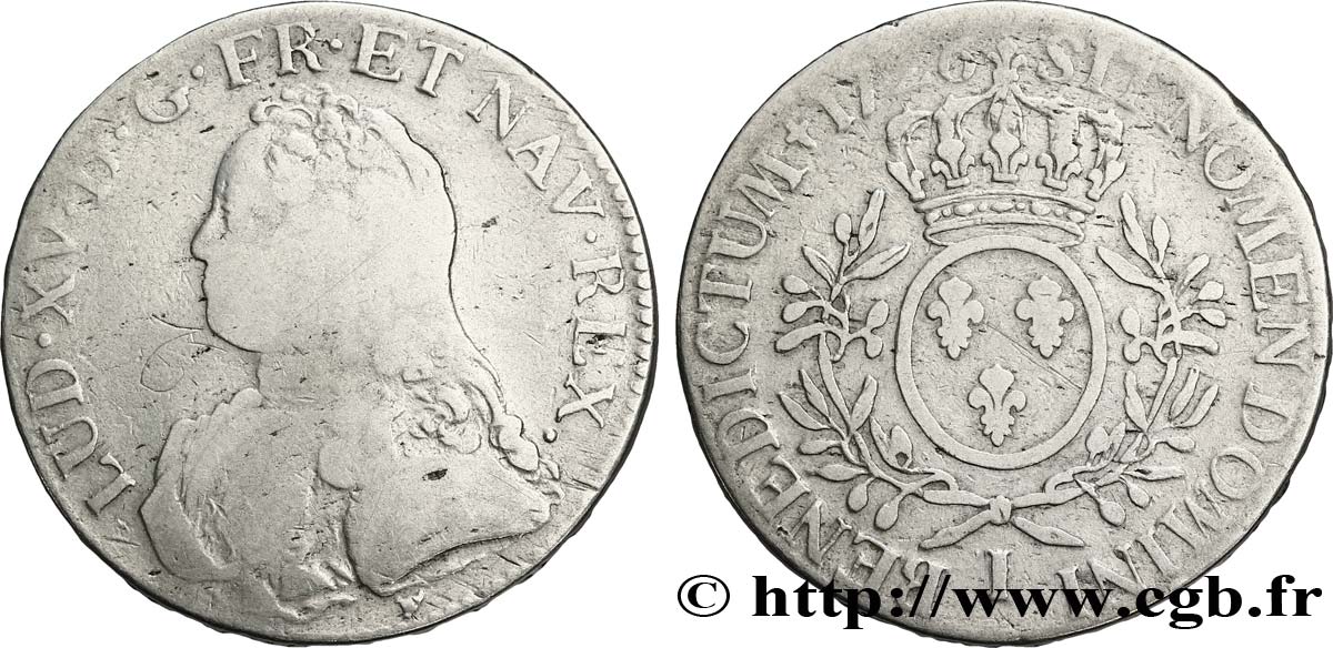 LOUIS XV DIT LE BIEN AIMÉ Écu aux branches d olivier, buste habillé 1726 Limoges TB