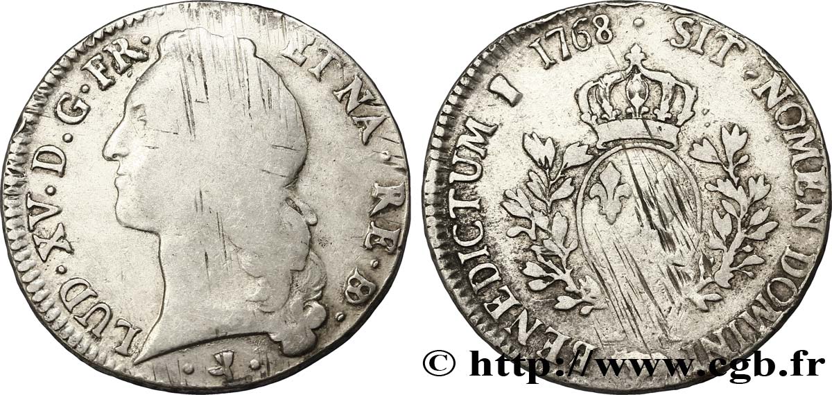 LOUIS XV &nbsp;THE WELL-BELOVED&nbsp; Écu aux branches d’olivier, tête ceinte d’un bandeau 1768 Pau MB