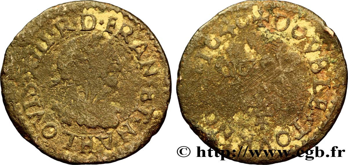 LOUIS XIII LE JUSTE Double tournois, 15e type de La Rochelle 1640 La Rochelle B+