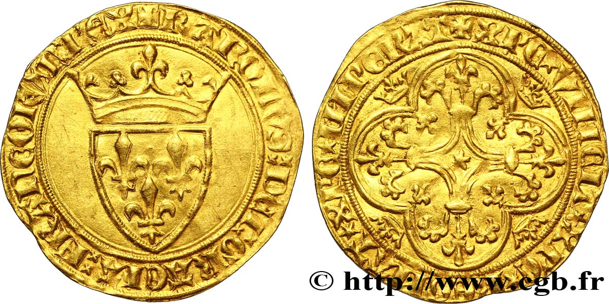 CHARLES VI LE FOU OU LE BIEN AIMÉ Écu d&nbsp;or à la couronne n.d. Romans TTB