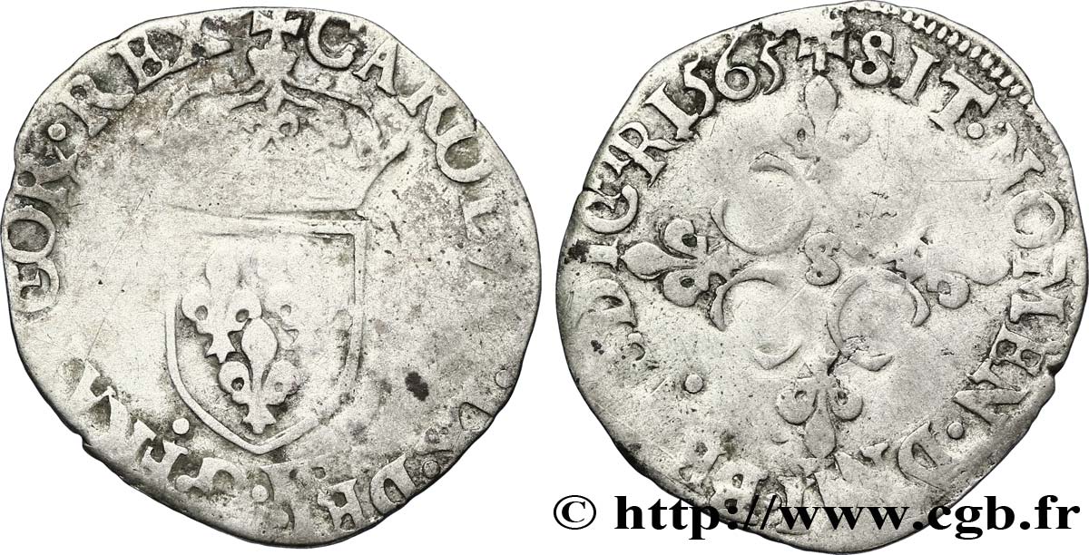 CHARLES IX Sol parisis , 1er type 1565 Troyes BC