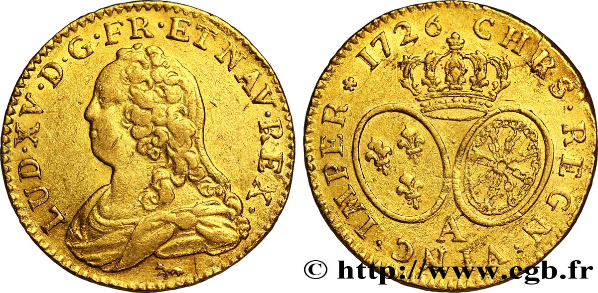 LOUIS XV DIT LE BIEN AIMÉ Louis d or aux écus ovales, buste habillé 1726 Paris TB+