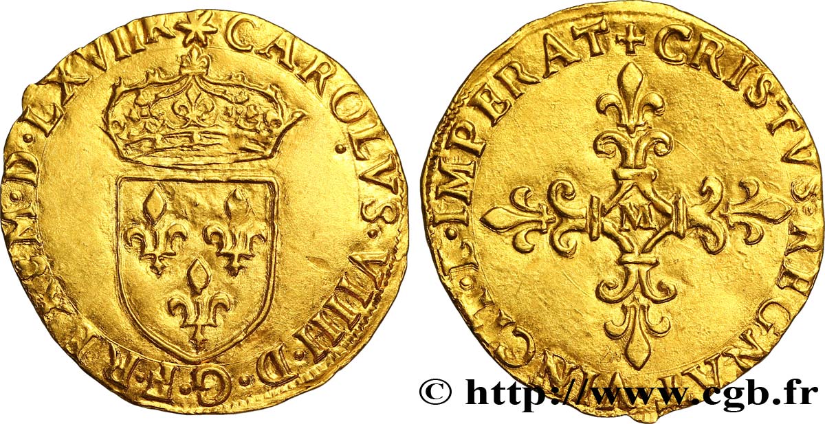 CHARLES IX Écu d or au soleil, 1er type 1567 Toulouse TB+