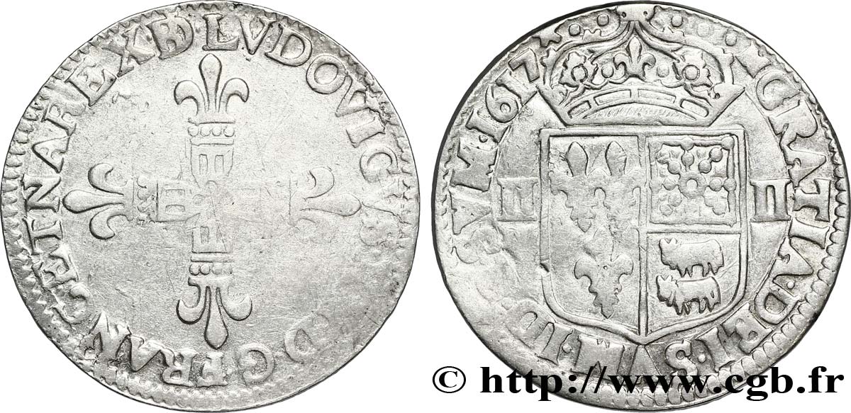 LOUIS XIII LE JUSTE Quart d écu de Béarn 1617 Pau TB+