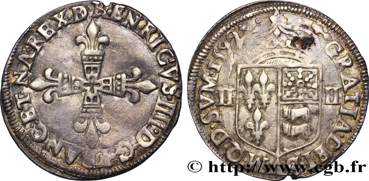 HENRY IV Quart d écu de Béarn 1599 Pau XF