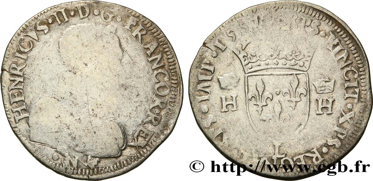 HENRY II Teston à la tête nue, 1er type 1557 Bayonne S