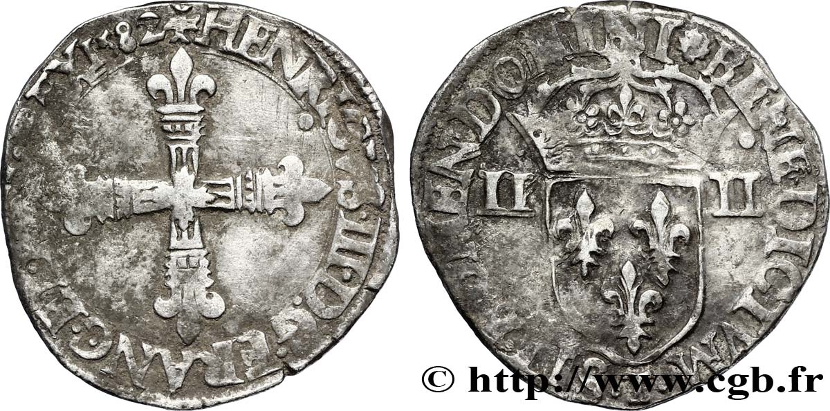 HENRI III Quart d écu, croix de face 1582 Nantes TB