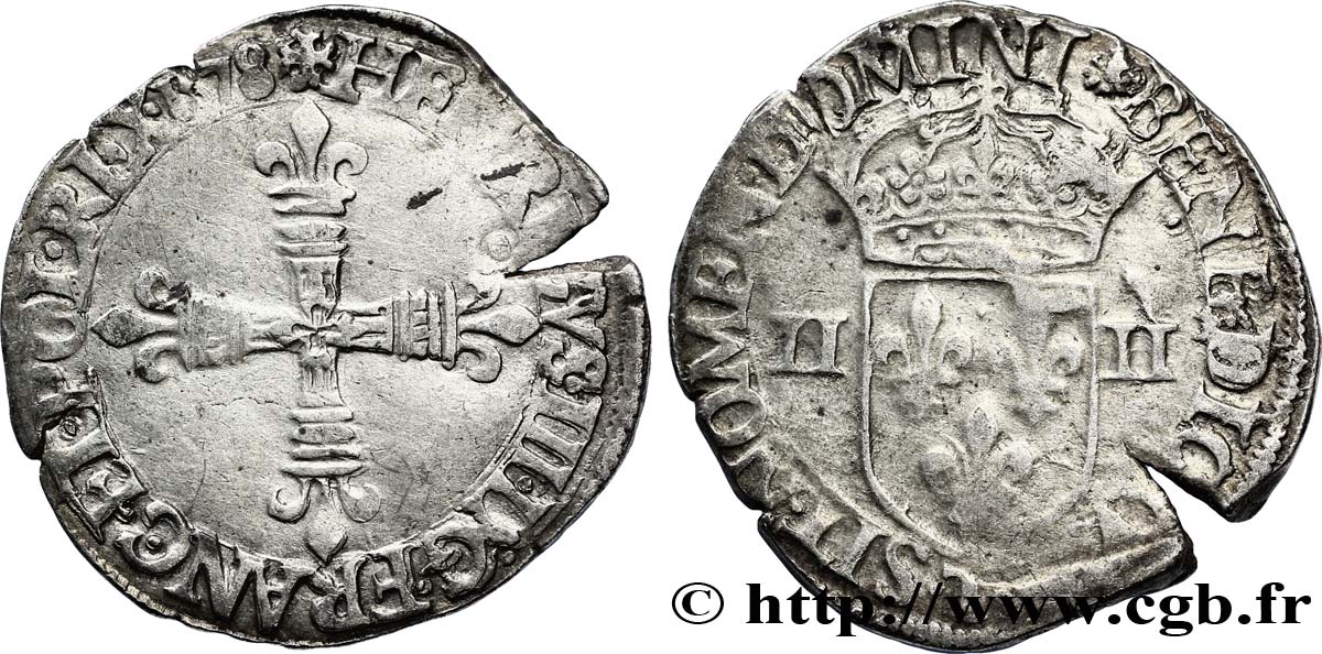 HENRY III Quart d écu, croix de face 1578 Nantes q.BB