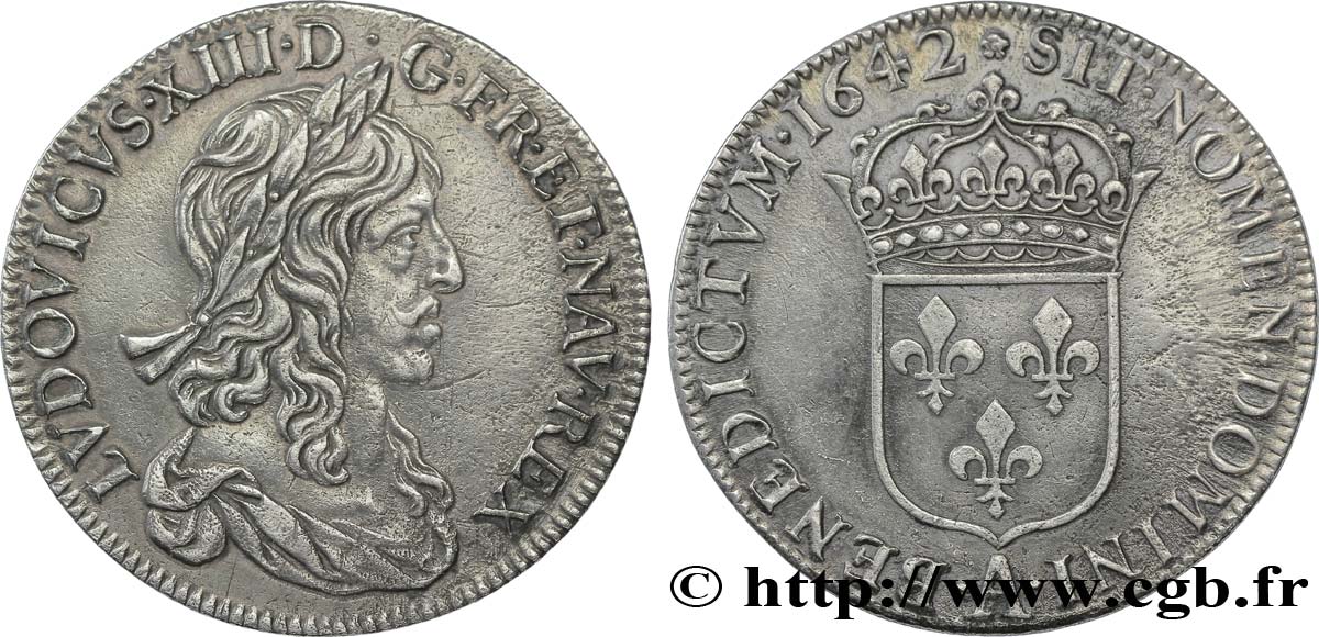 LOUIS XIII LE JUSTE Demi-écu, buste drapé (1er buste de Jean Warin) 1642 Paris, Monnaie de Matignon TTB