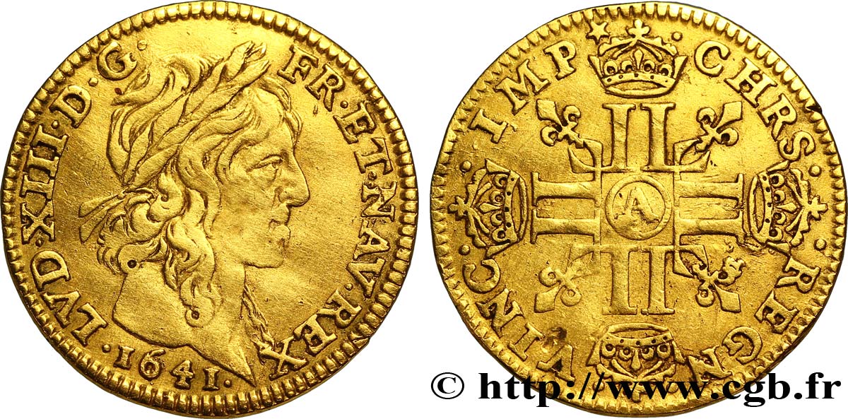 LOUIS XIII LE JUSTE Demi-louis d&nbsp;or aux huit L (effigie de Jean Warin) 1641 Paris TTB