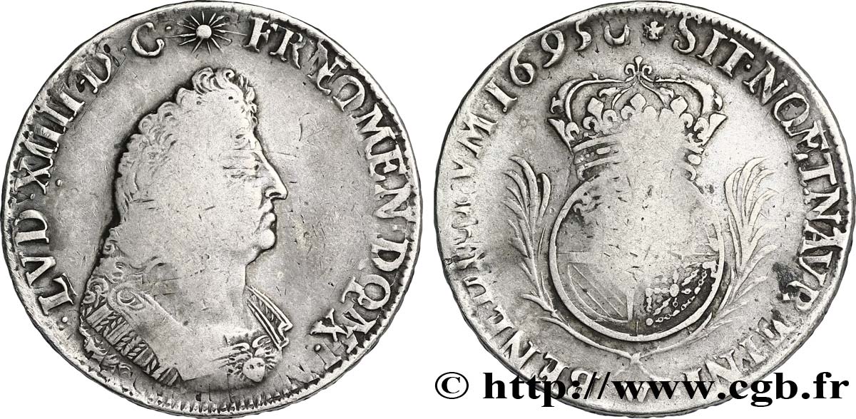 LOUIS XIV  THE SUN KING  Écu de Flandre aux palmes 1695 Lille VF