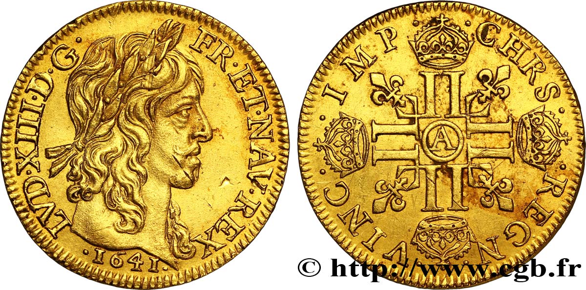 LOUIS XIII LE JUSTE Louis d&nbsp;or aux huit L (effigie de Jean Warin) 1641 Paris, Monnaie du Louvre TTB+