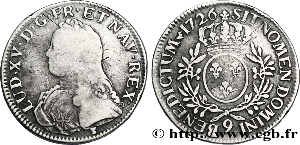 LOUIS XV DIT LE BIEN AIMÉ Écu aux branches d olivier, buste habillé 1726 Rennes TB/TB+