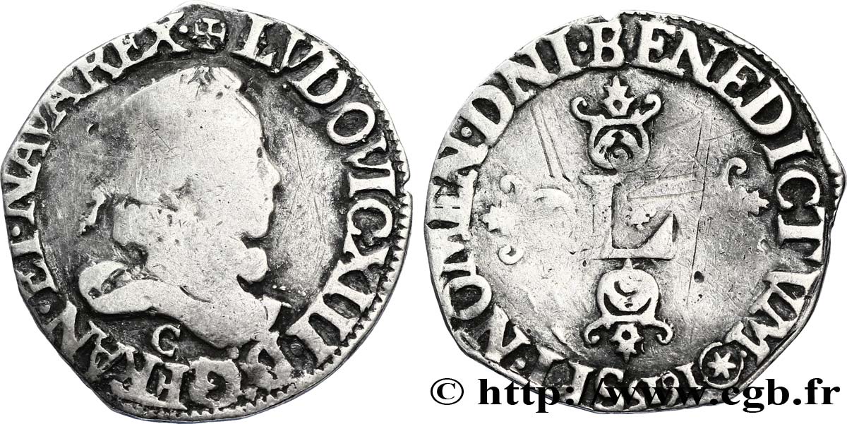 LOUIS XIII LE JUSTE Demi-franc au grand buste lauré et au col fraisé 1615 Saint-Lô TB