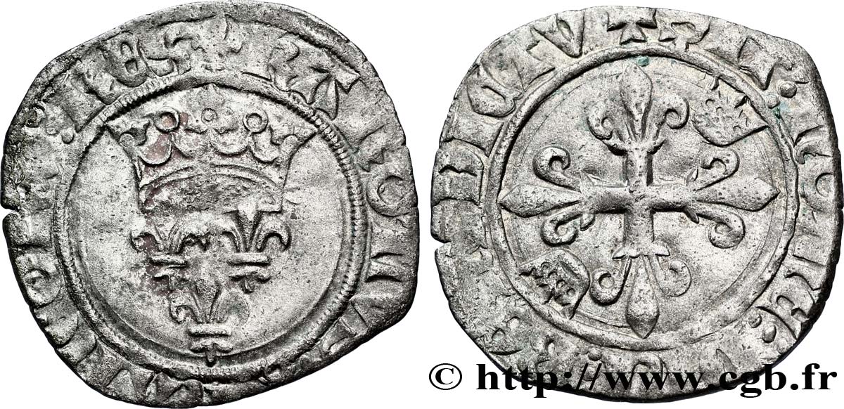 BURGONDY - COINAGE AT THE NAME OF CHARLES VI  THE MAD  OR  THE WELL-BELOVED  Gros dit  florette  n.d. Chalon q.BB