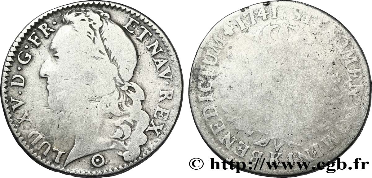 LOUIS XV DIT LE BIEN AIMÉ Demi-écu aux branches d’olivier, tête ceinte d’un bandeau 1741 Bordeaux TB+/B+