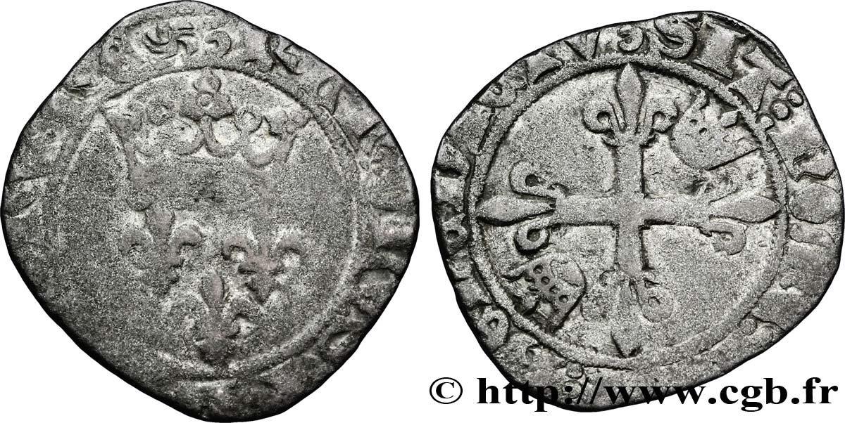 MONNAYAGE DU DUC DE BOURGOGNE AU NOM DE CHARLES VI LE FOU OU LE BIEN AIMÉ Gros dit &nbsp;florette&nbsp; n.d. Dijon TB+